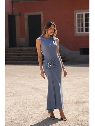Vestido Justo com Aplicação Azul - SAHOCO