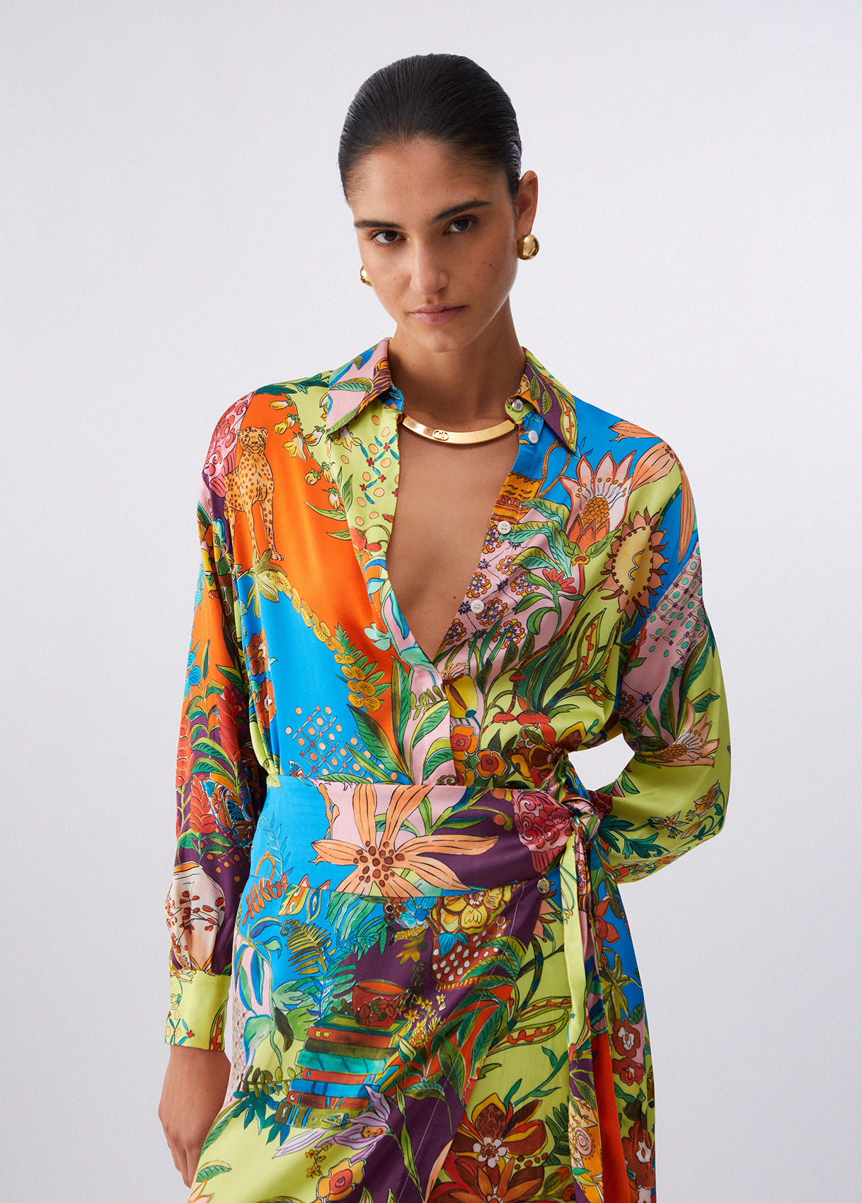 Camisa em Cetim Estampada Multi - Liu Jo  1