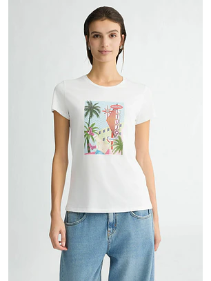 T-shirt Branca Estampa Miami- LIU JO