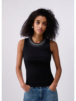 Top Canelado com Strass Preto - LIU JO