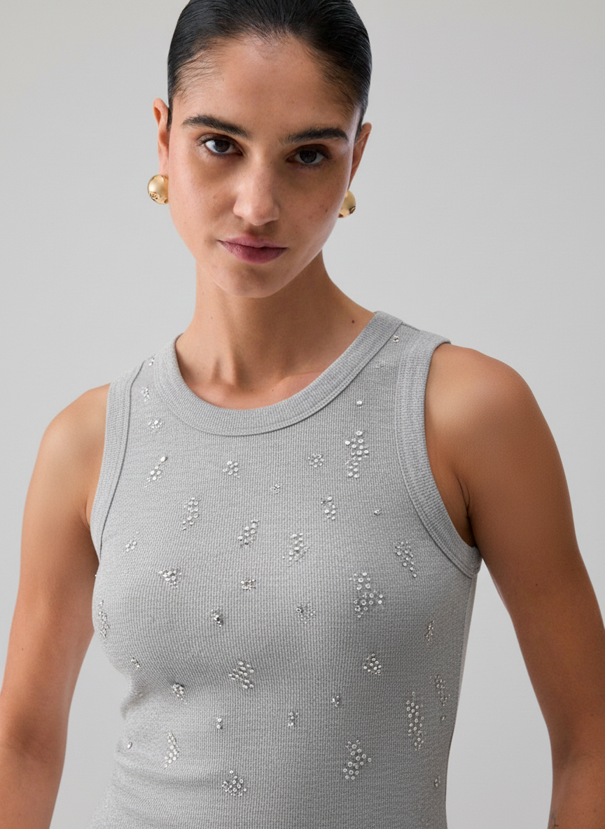 Top Canelado com Strass Cinza - LIU JO  2