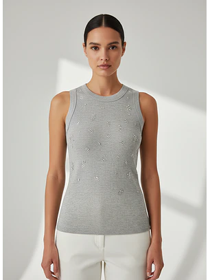 Top Canelado com Strass Cinza - LIU JO 