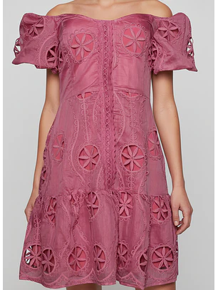 Vestido em Tule Bordado Rosa - SAHOCO