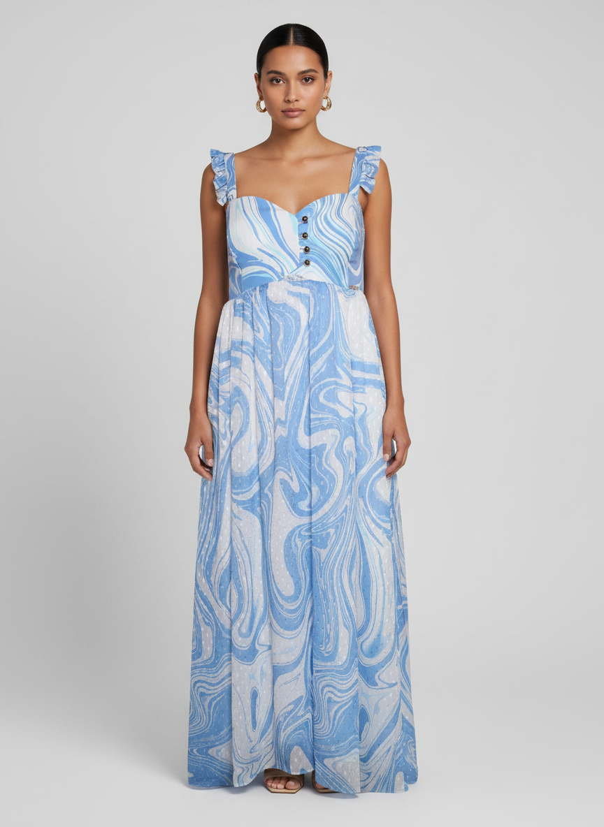 Vestido Folhos nas Alças Marble  - SAHOCO 1
