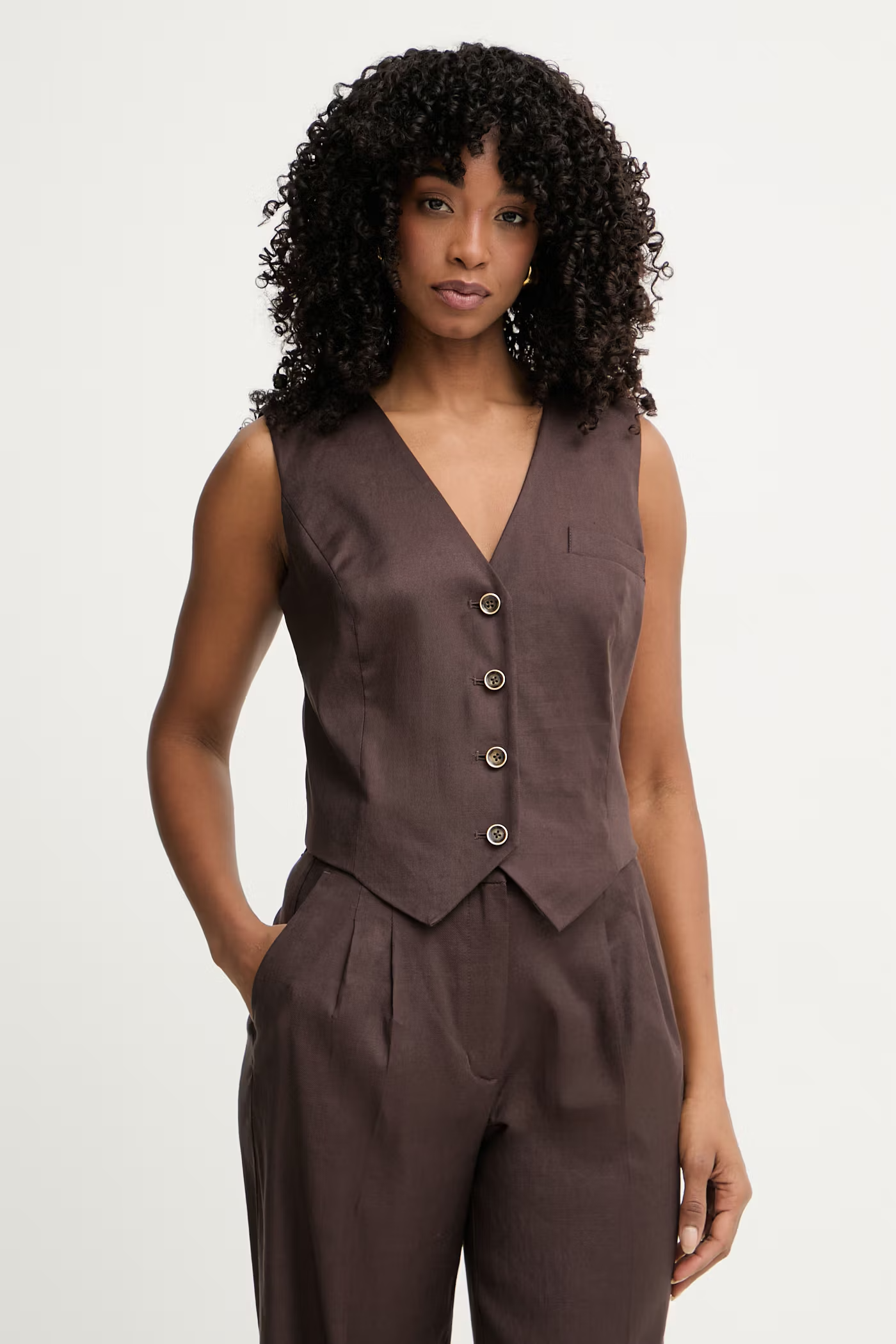 Colete CARLA em Linho Castanho - Guess  1
