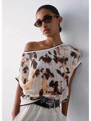 T-shirt em Malha Branco e Castanho - LIU JO 