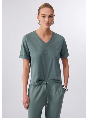 T-shirt Decote em V Strass Verde - LIU JO 