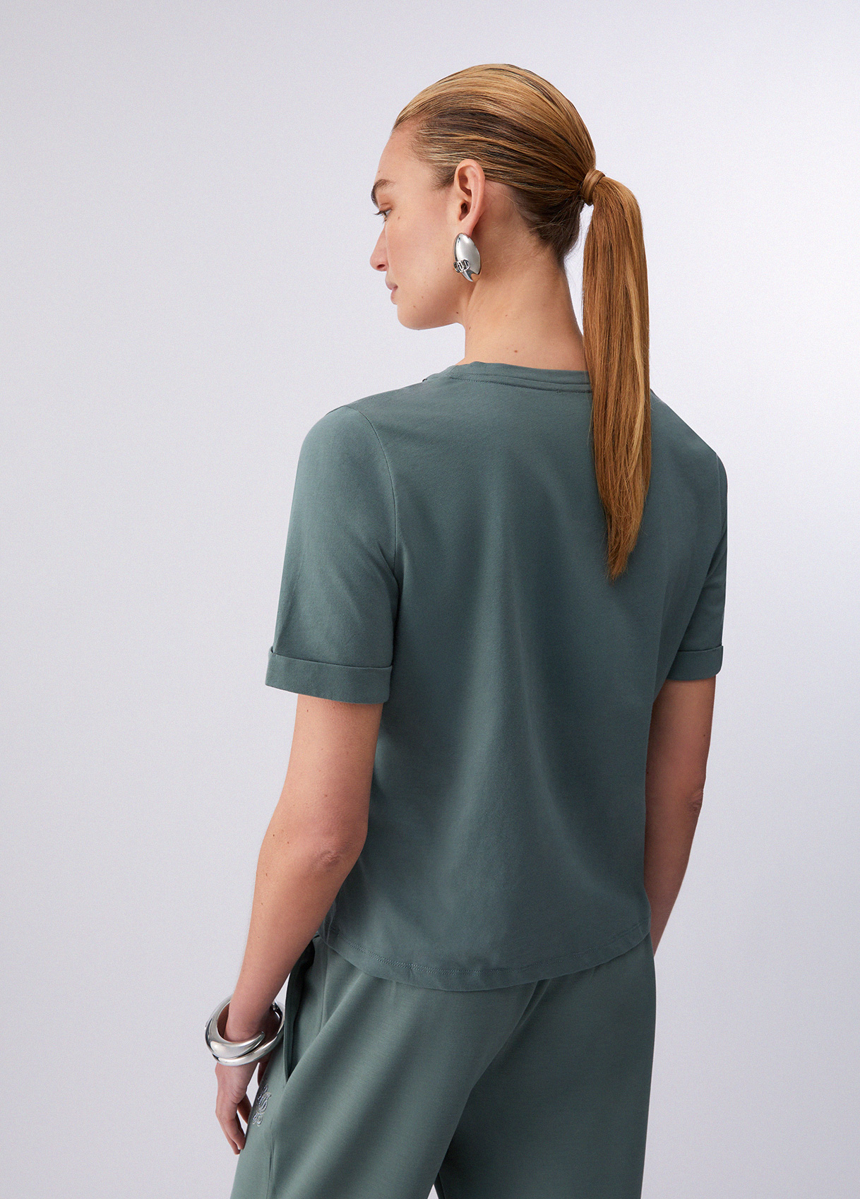 T-shirt Decote em V Strass Verde - LIU JO  2