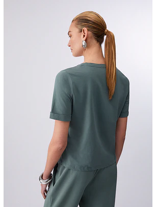 T-shirt Decote em V Strass Verde - LIU JO 