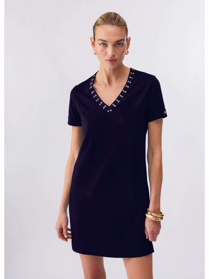 Vestido Curto Decote em V Azul - LIU JO  1