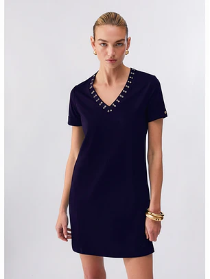 Vestido Curto Decote em V Azul - LIU JO 