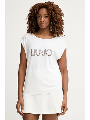 T-shirt Lycra Lettring Animal Print Branco - LIU JO 