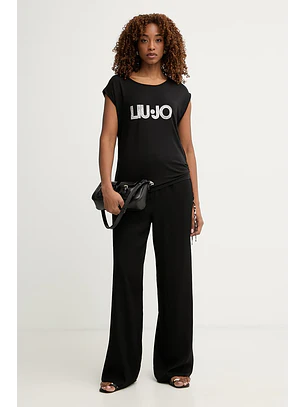 T-shirt Lycra Lettring Animal Print Preto - LIU JO