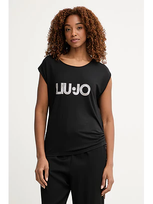 T-shirt Lycra Lettring Animal Print Preto - LIU JO