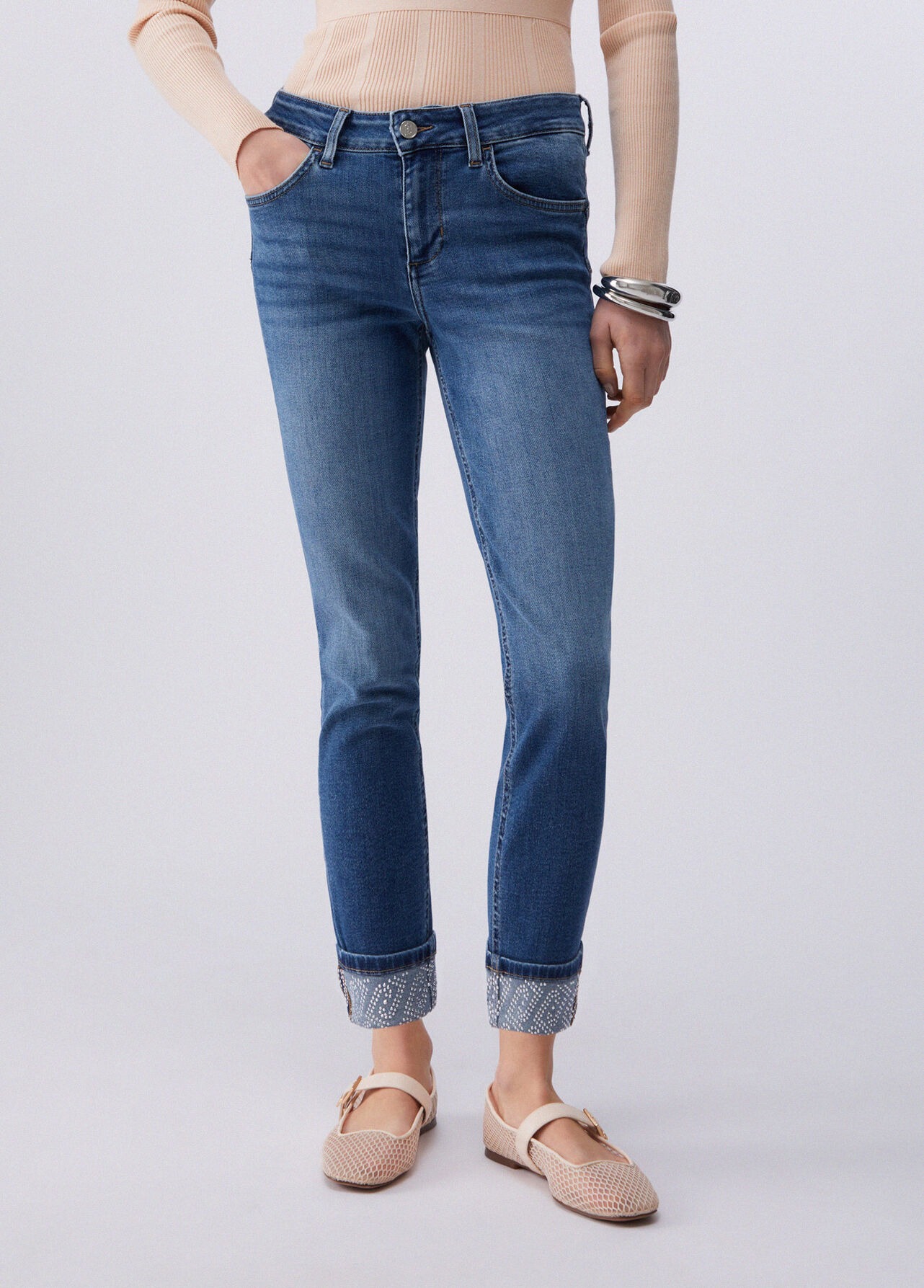 Calças Skinny com Strass na Dobra Ganga - LIU JO 1