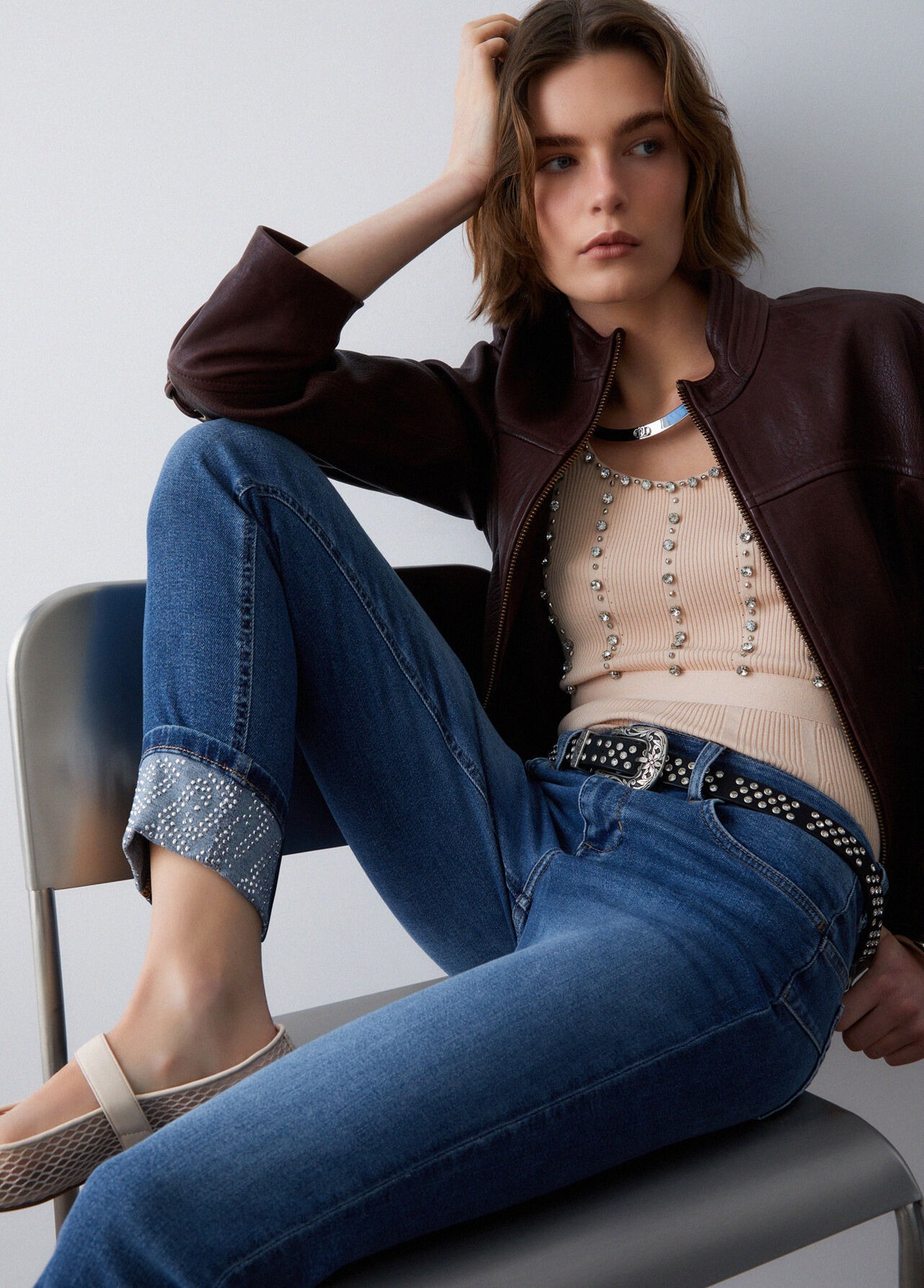 Calças Skinny com Strass na Dobra Ganga - LIU JO 3