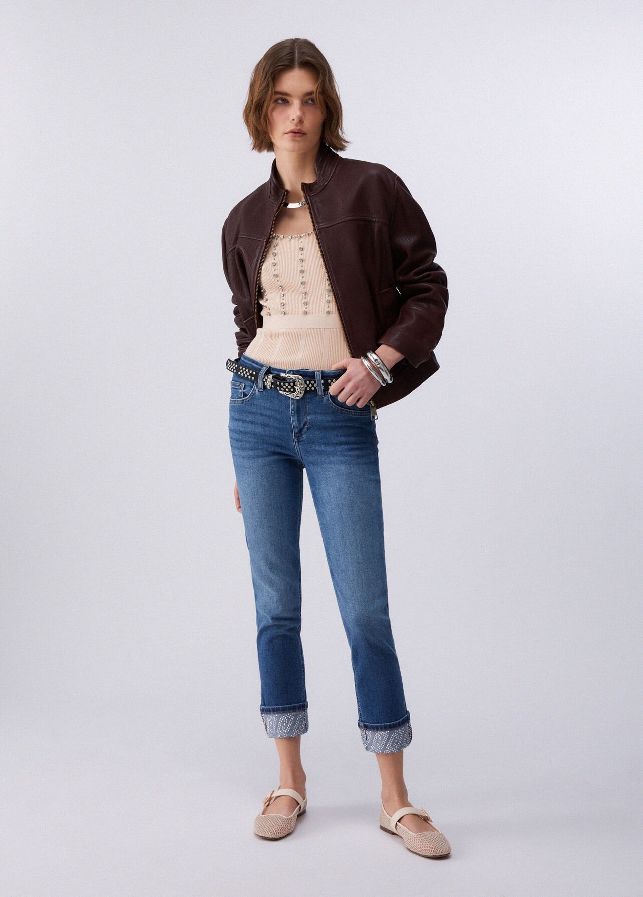 Calças Skinny com Strass na Dobra Ganga - LIU JO 5