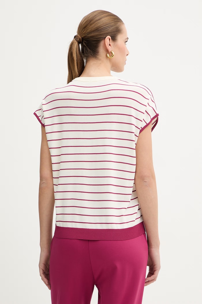 Blusa Manga Curta Riscas Branco e Rosa - LIU JO  2