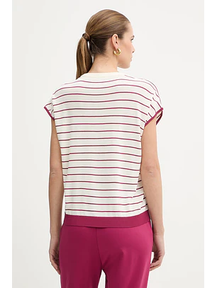 Blusa Manga Curta Riscas Branco e Rosa - LIU JO 