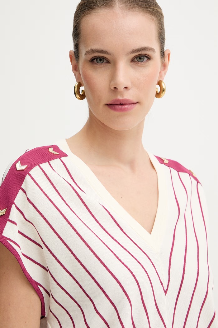 Blusa Manga Curta Riscas Branco e Rosa - LIU JO  3