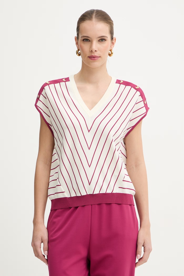Blusa Manga Curta Riscas Branco e Rosa - LIU JO  1