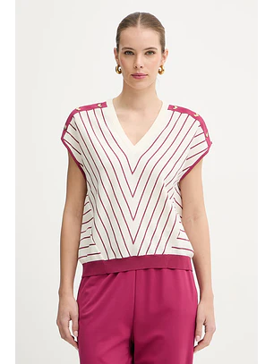 Blusa Manga Curta Riscas Branco e Rosa - LIU JO 