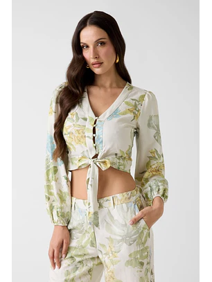 Blusa Manga Comprida SHIRLEY Garden Folhas Branco - Guess