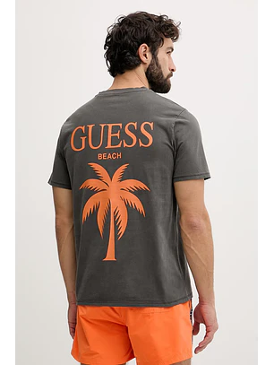T-shirt Maxi Palmeira Cinza e Laranja - Guess