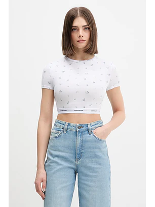 T-shirt Curta com Florzinhas Branco - Guess Jeans