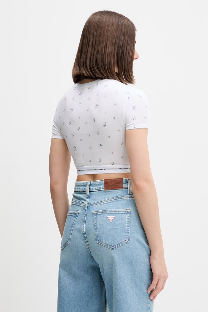 T-shirt Curta com Florzinhas Branco - Guess Jeans 4