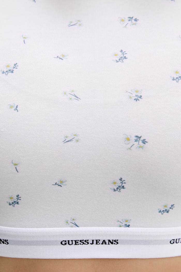 T-shirt Curta com Florzinhas Branco - Guess Jeans 5