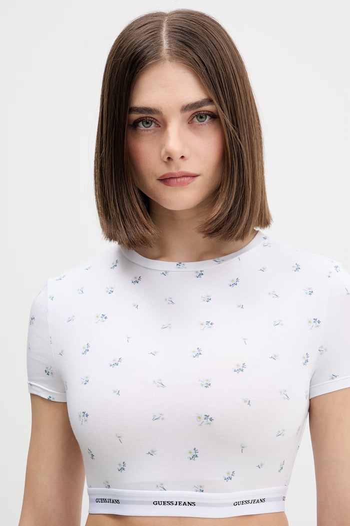 T-shirt Curta com Florzinhas Branco - Guess Jeans 2