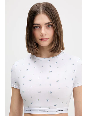 T-shirt Curta com Florzinhas Branco - Guess Jeans