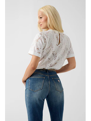 Blusa Manga Curta em Renda Branco - Guess 