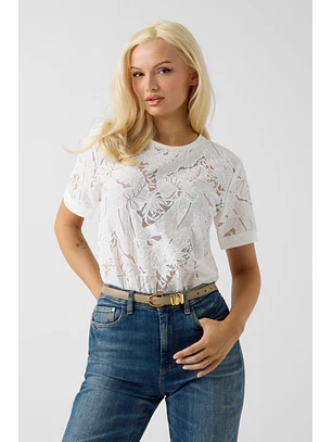 Blusa Manga Curta em Renda Branco - Guess 