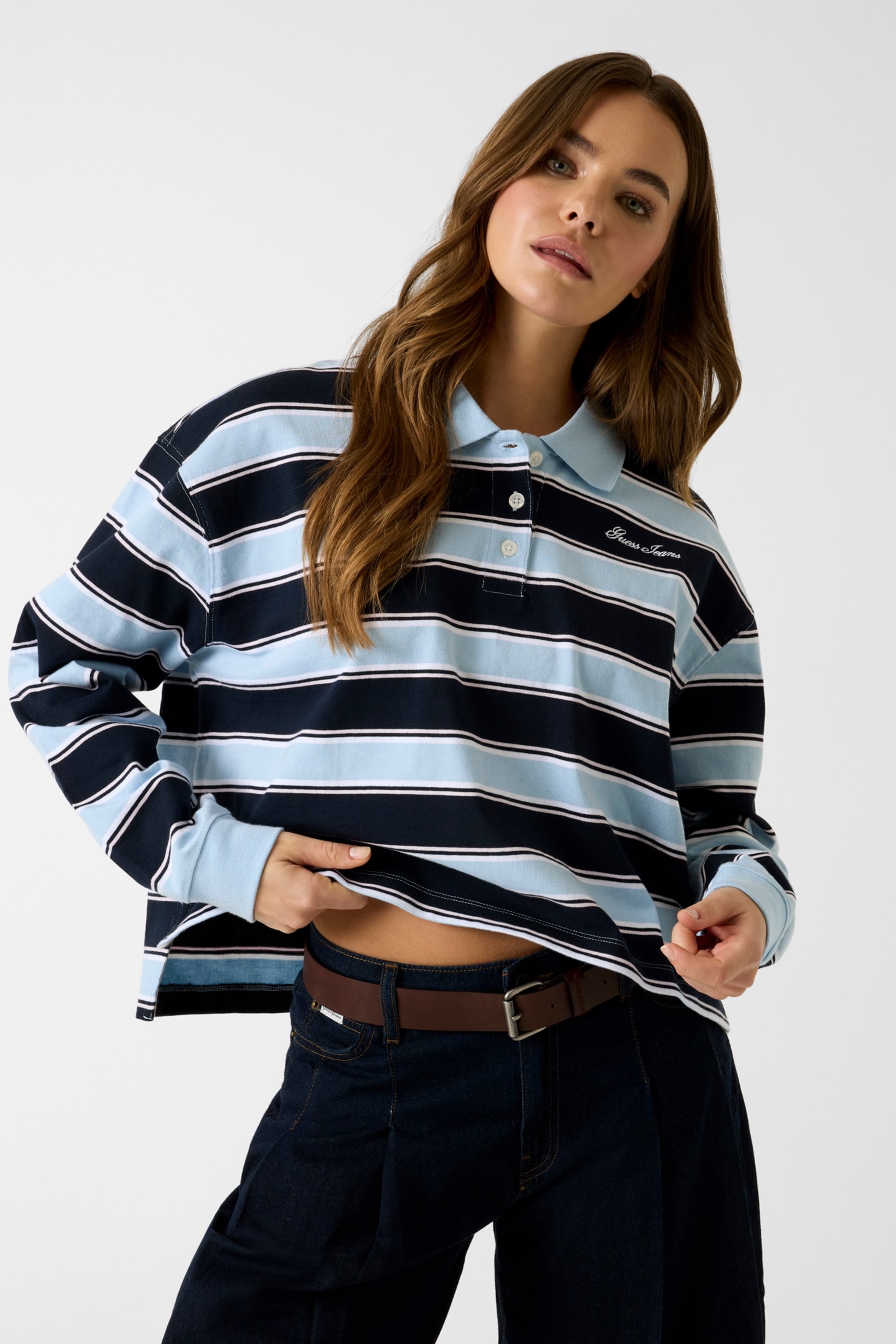 Sweat com Gola e Riscas Azul - Guess Jeans 1
