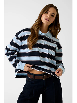 Sweat com Gola e Riscas Azul - Guess Jeans
