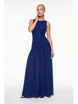 Vestido Comprido com Aberturas nas Costas Azul - SAHOCO 