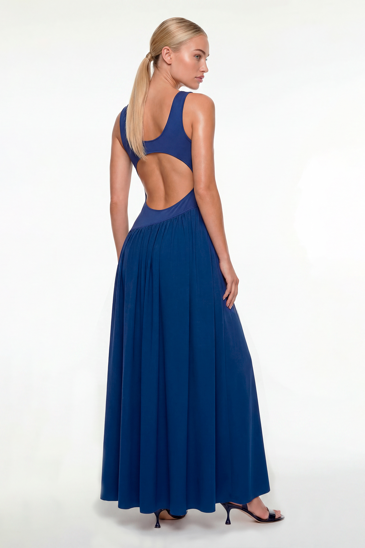 Vestido Comprido com Aberturas nas Costas Azul - SAHOCO  2