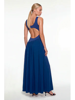 Vestido Comprido com Aberturas nas Costas Azul - SAHOCO 