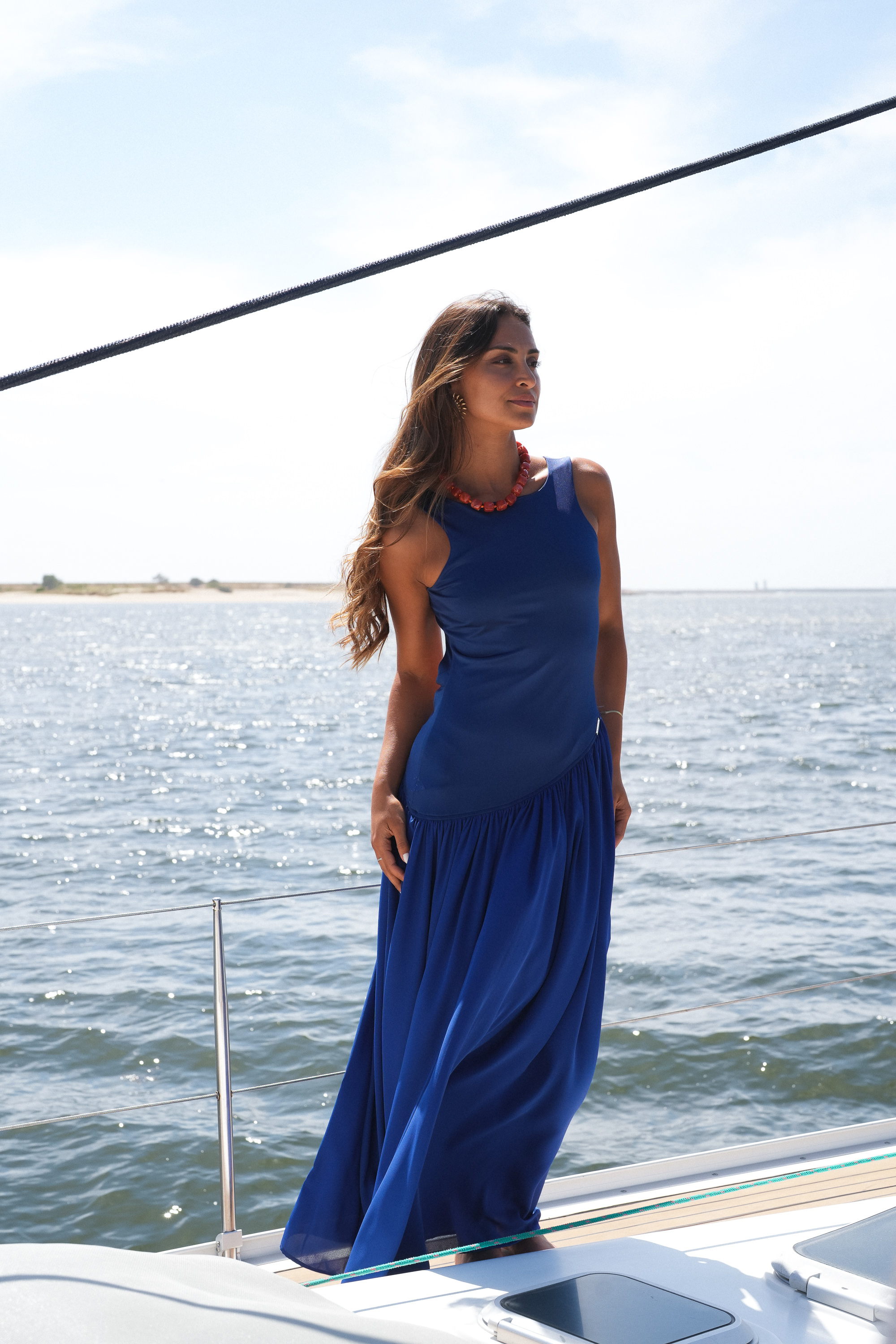 Vestido Comprido com Aberturas nas Costas Azul - SAHOCO  5