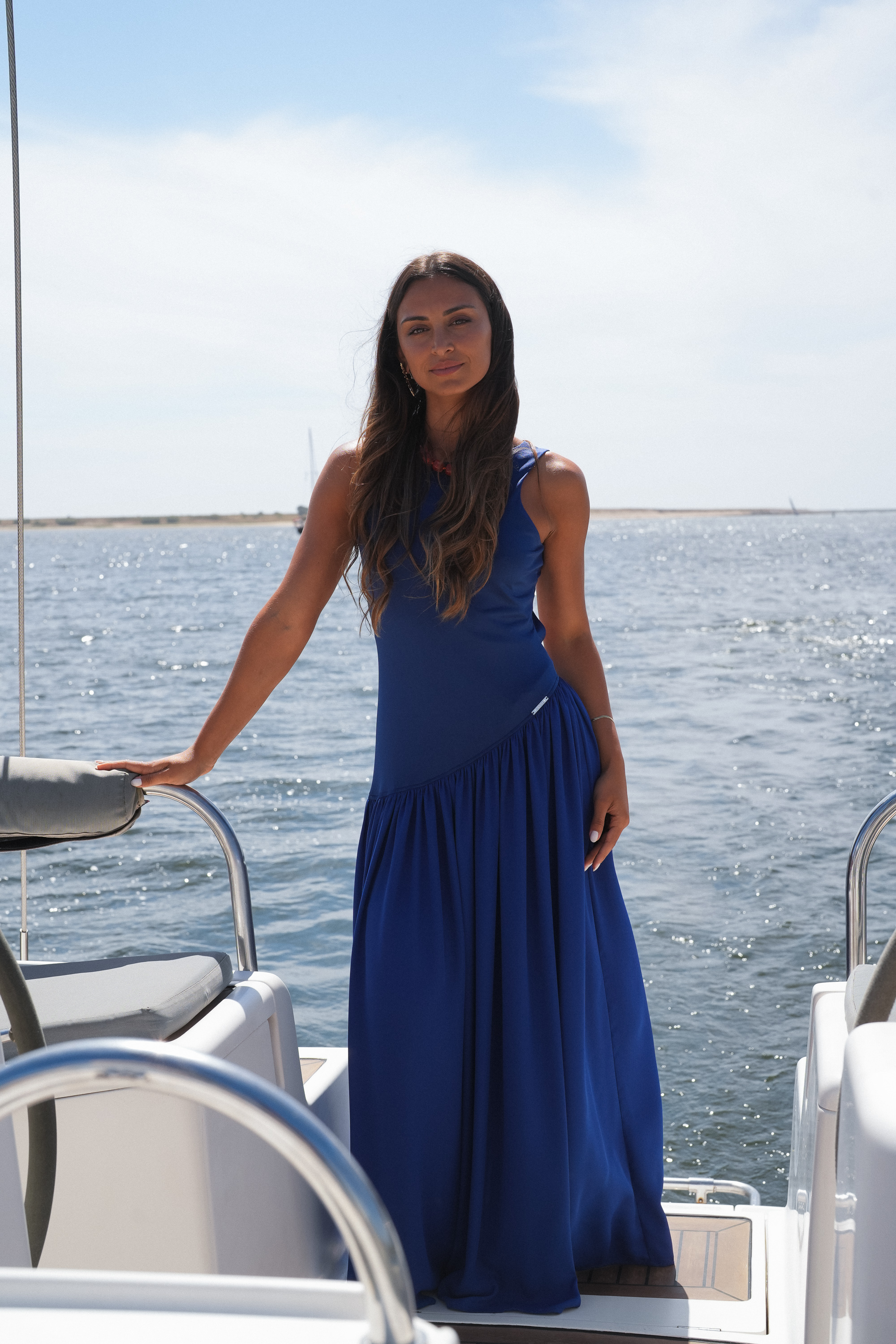 Vestido Comprido com Aberturas nas Costas Azul - SAHOCO  6