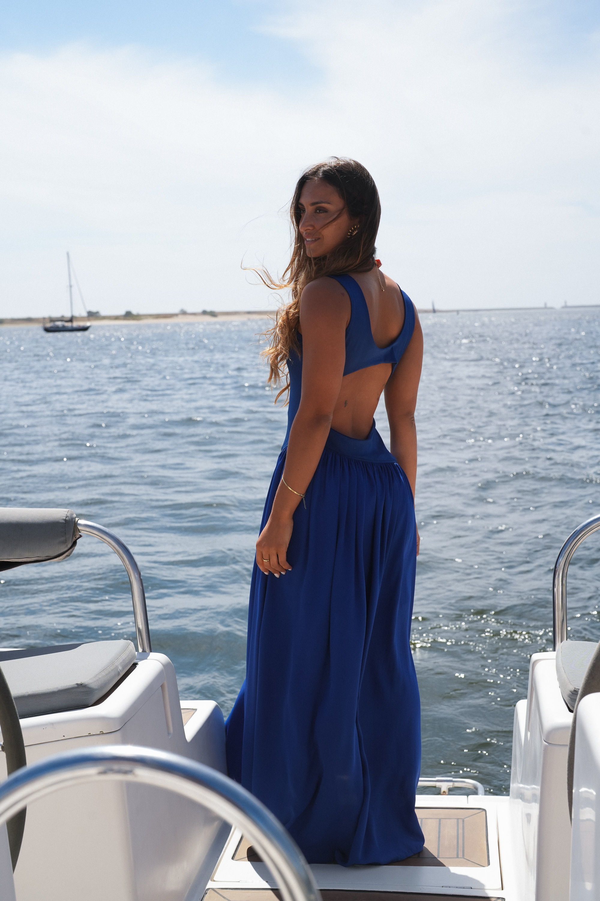 Vestido Comprido com Aberturas nas Costas Azul - SAHOCO  7
