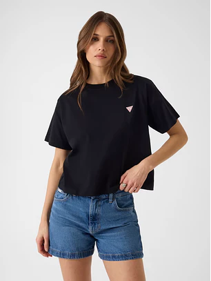 T-shirt Básica Boxy Mini Triângulo Preto - Guess Jeans
