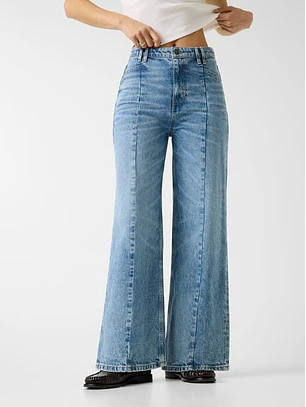 Calças Wide Leg com Costuras Ganga- Guess Jeans