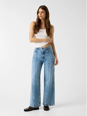Calças Wide Leg com Costuras Ganga- Guess Jeans