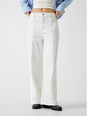 Calças Wide Leg com Costuras Branco - Guess Jeans 