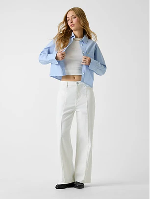 Calças Wide Leg com Costuras Branco - Guess Jeans 