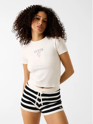T-shirt Mini & Me Slim Curta  Creme - Guess Jeans