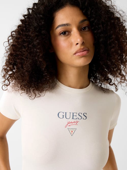 T-shirt Mini & Me Slim Curta  Creme - Guess Jeans 4